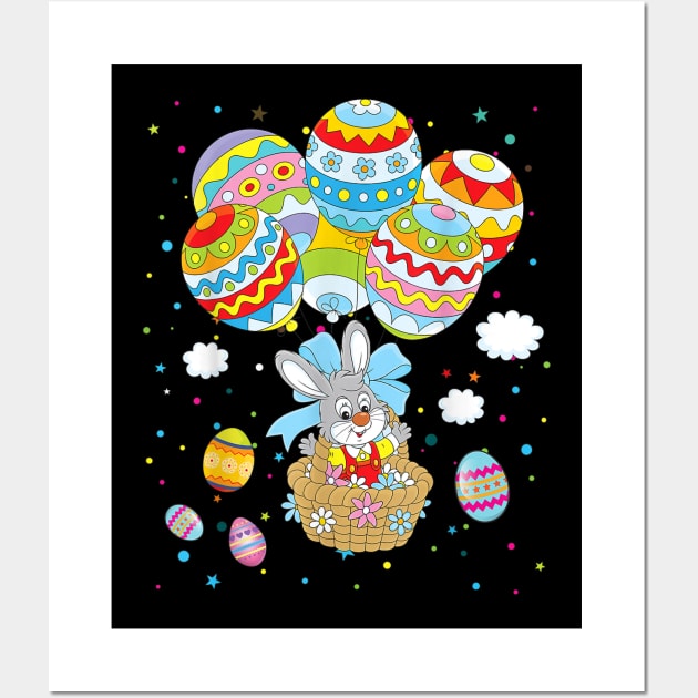 Bunny Rabbit Easter Eggs Balloons Happy Easter Day Funny Wall Art by LMW Art